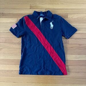 Polo Ralph Lauren Navy Blue Red Big Pony Classic Americana Pique Polo 14 16